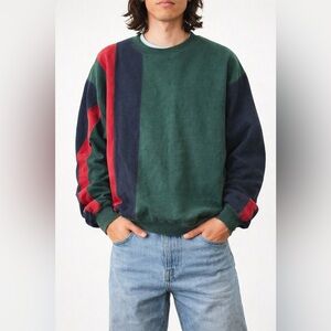Cyrk Vintage Colorblock Crewneck Sweatshirt Green Red Navy Size L